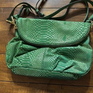 Aimee Kestenberg Crossbody Green/Gold Embossed Snake Bag.